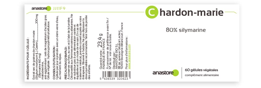 CHARDON-MARIE * 200 mg / 60 gélules * Cardiovasculaire, Digestion, Mal des transports * Garantie Satisfait ou Remboursé * Fabriqué en France