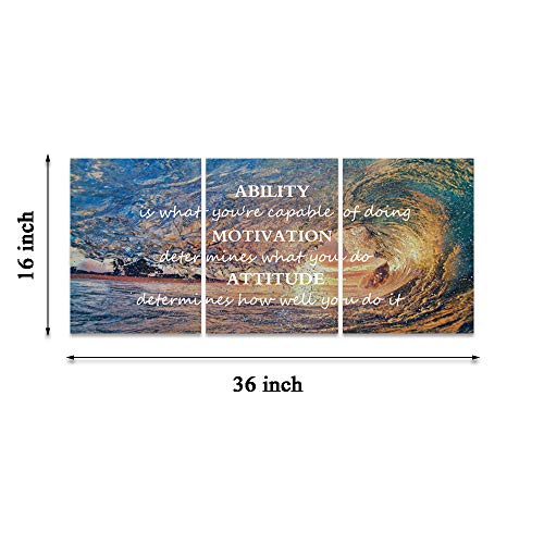 Inspirational Posters Motivational Wall Art Canvas Painting Sunrise Blue Sea Ocean Natural Landscape Wall Decor Sunset Ocean Beach Wall Art Poster Seascape Prints Artwork Wooden Framed - 36"Wx16"H #TOP6