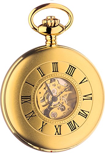 Reloj de bolsillo I LUV LTD Skeleton Half Hunter en oro con movimiento de 17 joyas 2