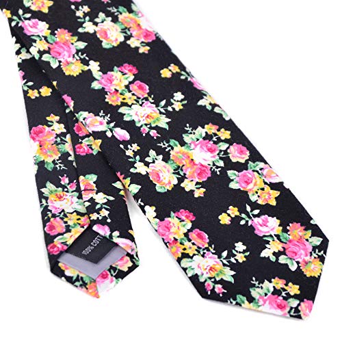 Image of Parquet Mens Floral Tie | Cotton Printed Skinny Necktie for Wedding | Spring & Summer