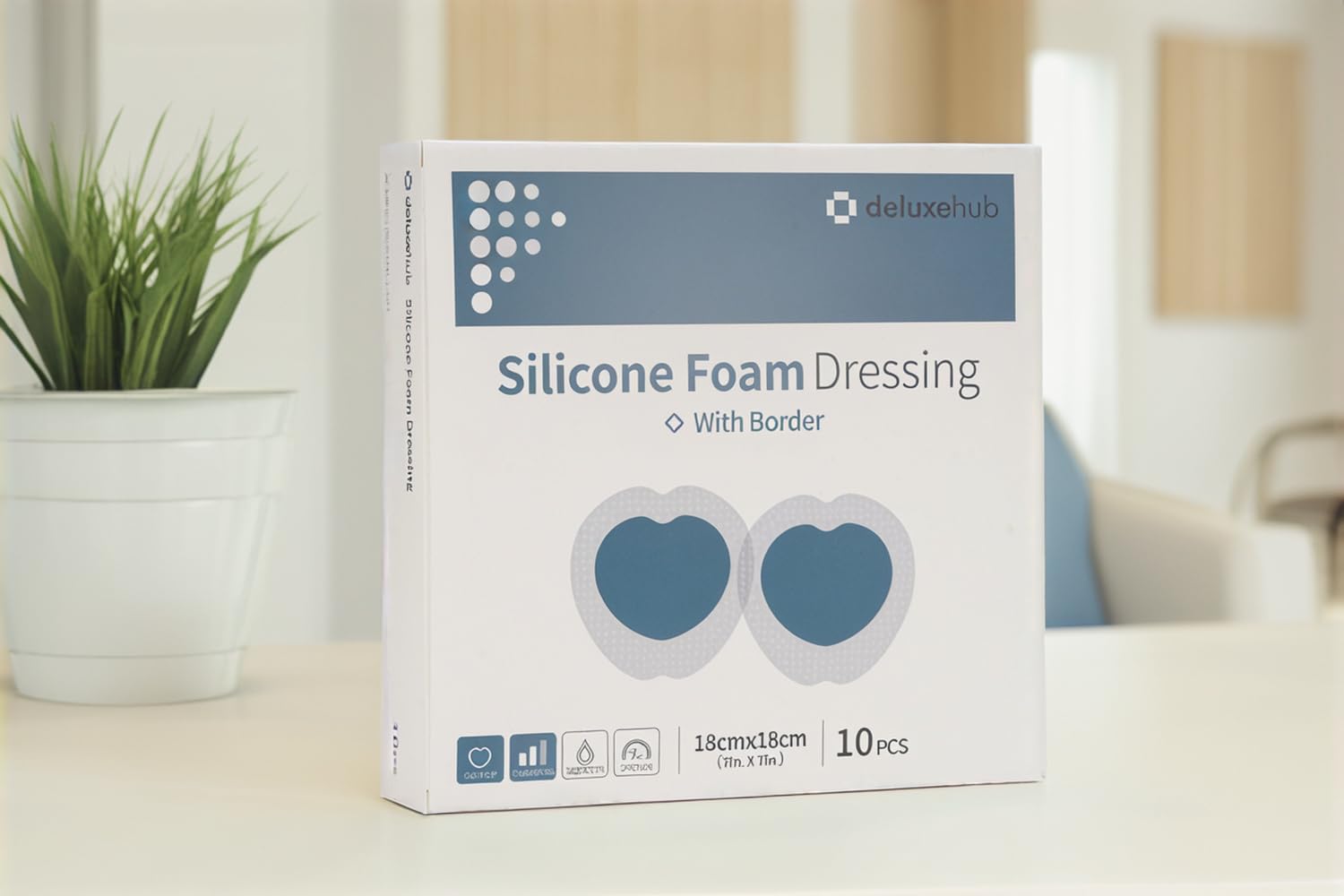 Deluxehub Silicone Foam Dressing with Border, 7