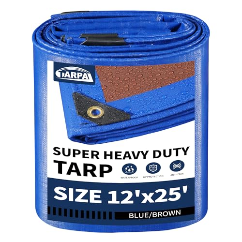TARPAL 12x25ft Waterproof Large Tarp 16mil Heavy Duty tarp,Blue/Brown tarp