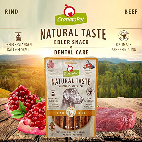 GranataPet Natural Taste Edler Snack Rind Zahnpflege, Hundeleckerli ohne Getreide & ohne Zuckerzusätze, Belohnung für zwischendurch, schmackhafter Hundesnack, 70 g