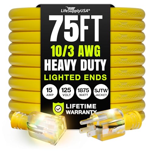 75ft Heavy Duty Waterproof Outdoor Extension Cord