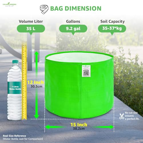 Image of Anandi Green's HDPE Uv Protected 260 GSM Round Green Colour Plant Bag Suitable for Terrace and Vegetable Gardening Size 15x12 Pack of 3 Grow Bag