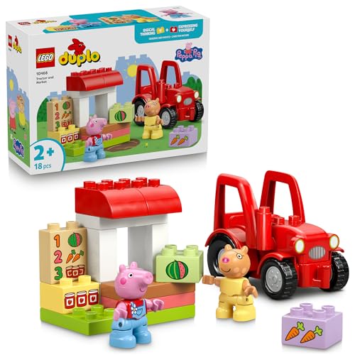 LEGO® DUPLO® Peppa Pig Tractor and Market 10468 Pretend Play Building Toy with a Farm Tractor Toy, Carrot, and Watermelon Bricks - Fun Treat for Toddlers Aged 2+ Includes 2 Figures