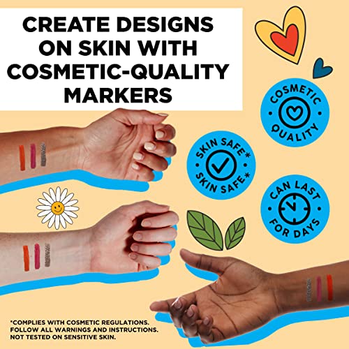 Bodymark Groovy Temporary Tattoo Markers For Skin, Premium Brush Tip, Includes 3 Count Of Assorted Markers And Stencils Set, 1 Orange, 1 Magenta, 1 Silver, 3 Ct #TOP2