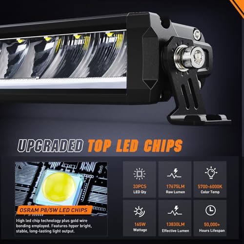 Image of Nilight LED Light Bar with Amber DRL 40.3 Inch 165 W Single Row Light | Anti-Glare Flood Spot Combo DRL Slim Offroad Light IP68 w / 14 AWG DT Wiring Kit for Pickup Truck SUV ATV UTV Boat 4x4