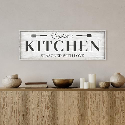 Awesometik Personalized Farmhouse Kitchen Sign, Rustic Wall Art Plaque, Custom Kitchen Decor For New Home Owners