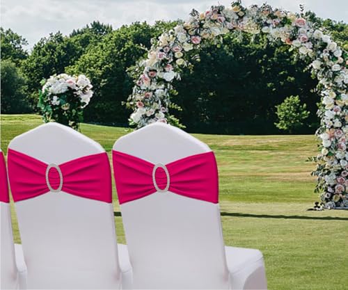 Image of Hot Pink Chair Sashes 50 Pack, Spandex Chairs Bands for Birthday Wedding Party Decor, Hot Pink Chair Bows Sashes