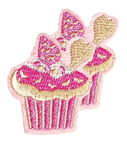 Tiny Truly Cupcakes Desserts Bakery Pink Patches Embroidered Appliques Symbol Badge Clothes Jeans T-Shirt Hat Backpacks for Kids and Adults (2 PCS)