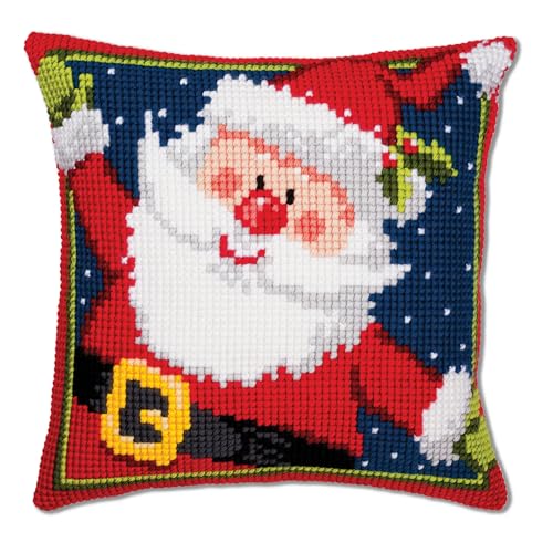 Vervaco Cross Stitch Christmas Pillow Kit TA-DAA Santa DIY Home Decor Stamped Embroidery Chunky Cross Stitch Cushion Craft Supplies ca. 16