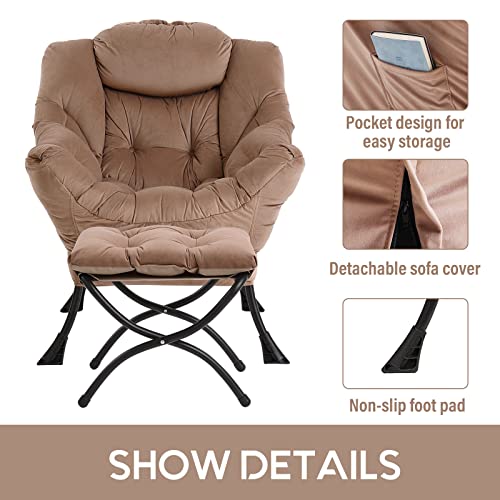 Image of LITA Lazy Chair with Ottoman, Modern Accent Leisure Upholstered Sofa Chair, Contemporary Lounge Reading Chairs with Armrests and a Side Pocket for Living Room, Bedroom & Small Space, Dark Brown