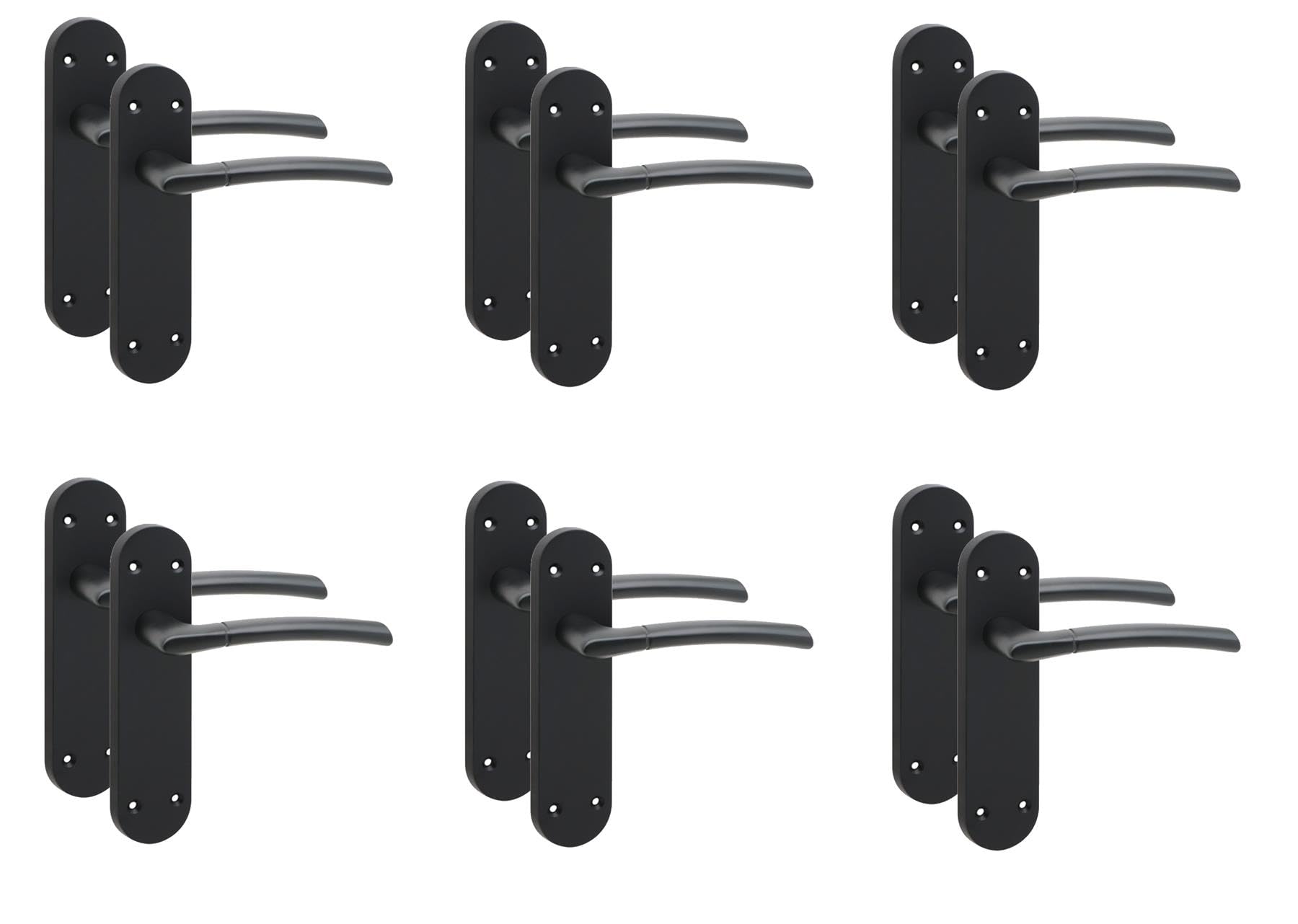 Golden Grace Matt Black 6 Pairs Victorian Long Plate Indiana Design Indiana Interior Door Handle Finish 182 X 45Mm