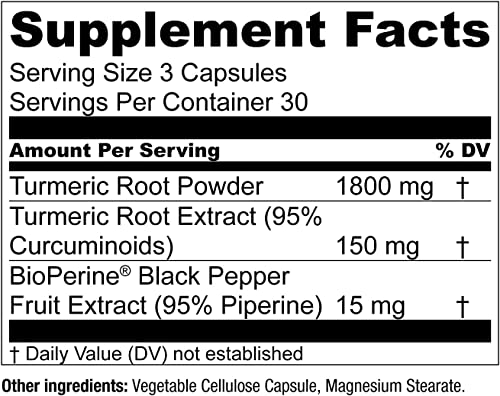 Essential Elements Turmeric Curcumin - Joint, Heart & Brain Support - With Bioperine For Increased Absorption 1950 Mg - 90 Capsules #TOP4