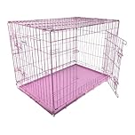 HugglePets Large Foldable Dog Crate - Pink (Large 91 x 61cm) Lockable Stainless Steel Double Door Cage for Dogs with Slide Out Metal Tray & Detachable Carry Handle Ideal for Home & Travel.