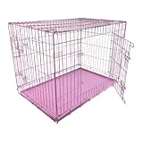 HugglePets Pink Dog Puppy Cage Foldable Small 61cm Dual Door with Locks, Car Home and Travel Crate - Image 1