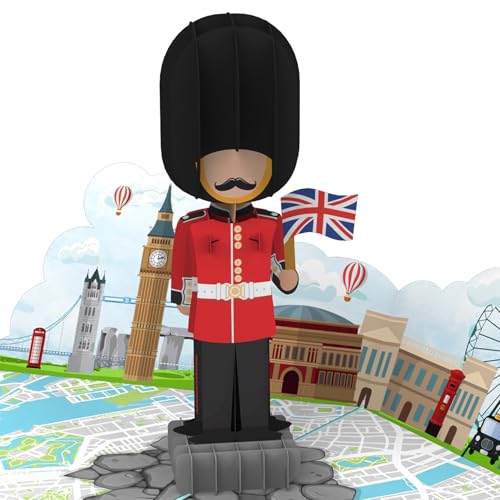 LIMAH Pop-up Karte London - Reisegutschein für eine England Reise - Geschenk Gutschein oder Geldgeschenk für einen Städtetrip - 3D Geburtstagskarte für einen Urlaub - Königliche Garde (Kings Guard)