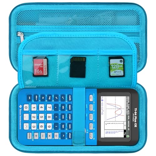 BOVKE Hard Calculator Case for Texas Instruments TI-84 Plus CE Color Graphing Calculator/TI-84 Plus/TI-83 Plus CE, Extra Zipped Pocket for USB Cables, Charger, Manual and More, Blue