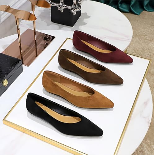 Niction Suede Flats for Women Trendy Pointed Toe Flat Shoes Cute Fall Mary Jane Ballet Flats Shoes Casual Comfortable Dressy Work Flat 20253