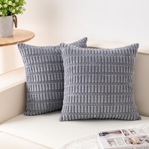 Image of Pack of 2 Corduroy Decorative Throw Pillow Covers 24x24 Inch, Light Grey