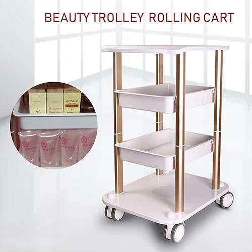 Miniatura 3 de Carrito de aluminio con ruedas de 4 niveles, carrito de salón de belleza, carrito de almacenamiento con ruedas S-p-a, equipo de carrito rodante, 4