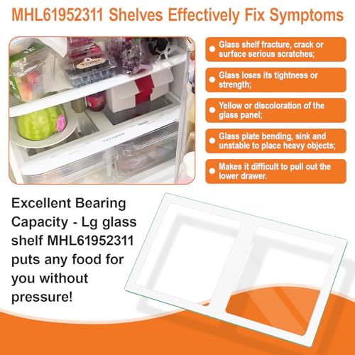 Image of Upgraded MHL61952311 Refrigerator Shelf Glass Compatible with Kenmore LG Fridge Shelf Replacement LRTLS2403S LTCS24223D LTCS24223S LG Kenmore Crisper Drawer Cover Tempered Glass Insert Crisper Shelves