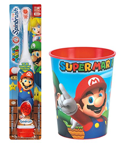 Super Mario Brothers Kids Electric Toothbrush Set: 2 Items - Spinbrush Toothbrush, Mario Character Rinse Cup