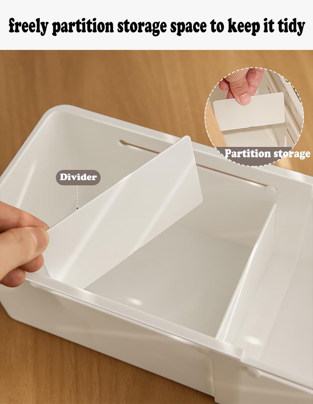 Drawer Storage Box 4 PCS Adjustable Expandable Plastic Organizer Storage Bins with Drawer Divider Suitable for Kitchen Utensils Refrigerator Cabinets Wardrobes Bathroom Office White