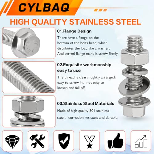 CYLBAQ 360PCS Flanged Bolts and Nuts Kit, M5 M6 M8 Stainless Steel 304 Metric Flanged Hex Screws Nuts - Image 3