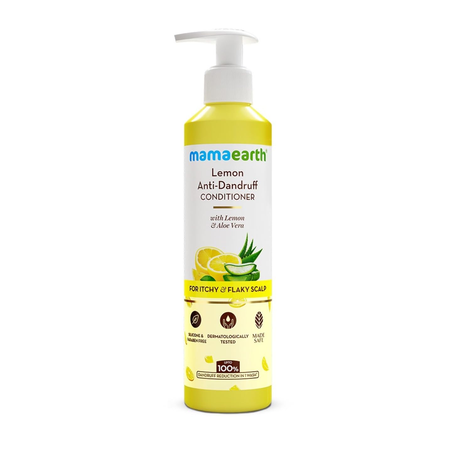 Mamaearth Lemon Anti-Dandruff Conditioner with Lemon, Aloe Vera for Itchy & Flaky Scalp | 3X Softer Hair & Up to 100% Dandruff Reduction in 1 Wash | Smooth & Frizz-Free Hair | For Men & Women | 250 ml