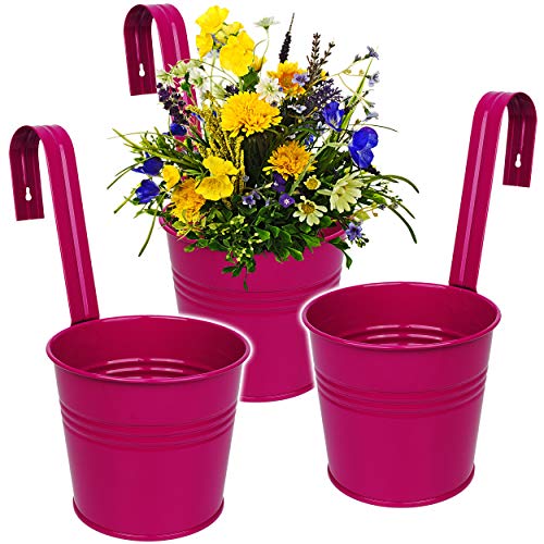 alles-meine.de GmbH Hänge - Blumentopf/Hängetopf/Pflanzschale - Metall - Ø 17 cm - pink/Purpur/violett/rosa - lila RUND - Hängend/mit Haken & Halterung - Aufhängen -..