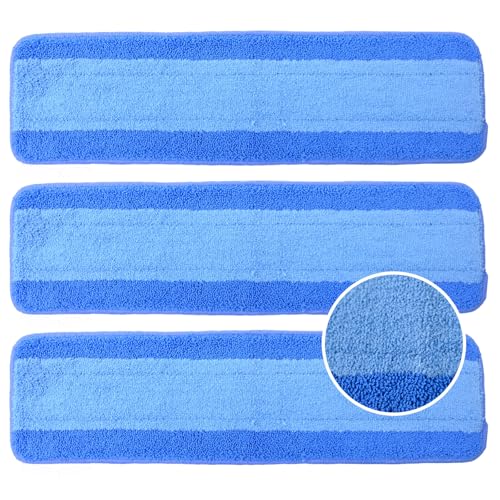 Jikefa 3 Pack Microfiber Cleaning Pads Compatible with Bona Mop Spray Mop Replacement Pad 18 Inch Machine Washable Reusable Hardwood & Hard Surface Floors Clean Pet Hair & Dust