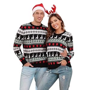 Uniexcosm Family Christmas Sweater Snowflake Reindeer Pattern Long Sleeve Crew Neck Xmas Holiday Pullover Knitwear