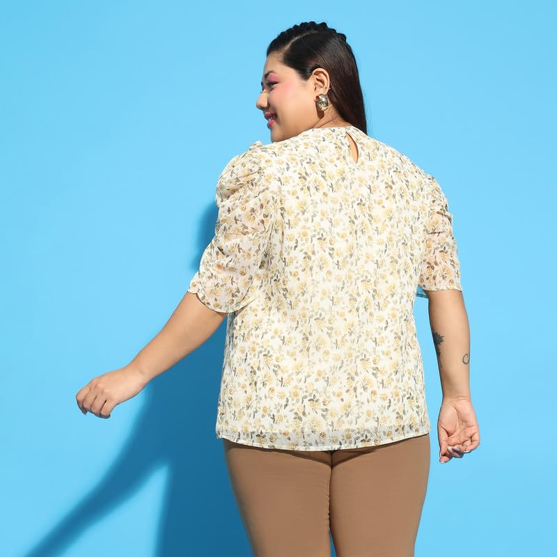 Image of oxolloxo Women Plus Size Round Neck Short Sleeve with Gather Pleates Ruffle Detail Top