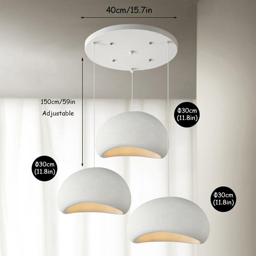 Modern Pendant Light 3-Lights Matte White Dining Room Hanging Lamp Base Japanese Wabi-Sabi Style Chandelier Ceiling Lighting Fixture for Living Room Dining Table Kitchen Island(A-1)