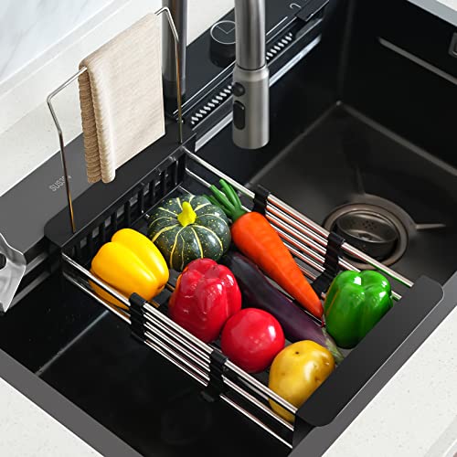 Ceuku Sink Dish Drying Rack Retractable Kitchen Sink Drying Rack With Towel Rack Stainless Steel Dish Racks For Vegetables And Fruits, In Sink Dish Drying Rack Suitable For 9"To 18" Square Sinks Upper #TOP24