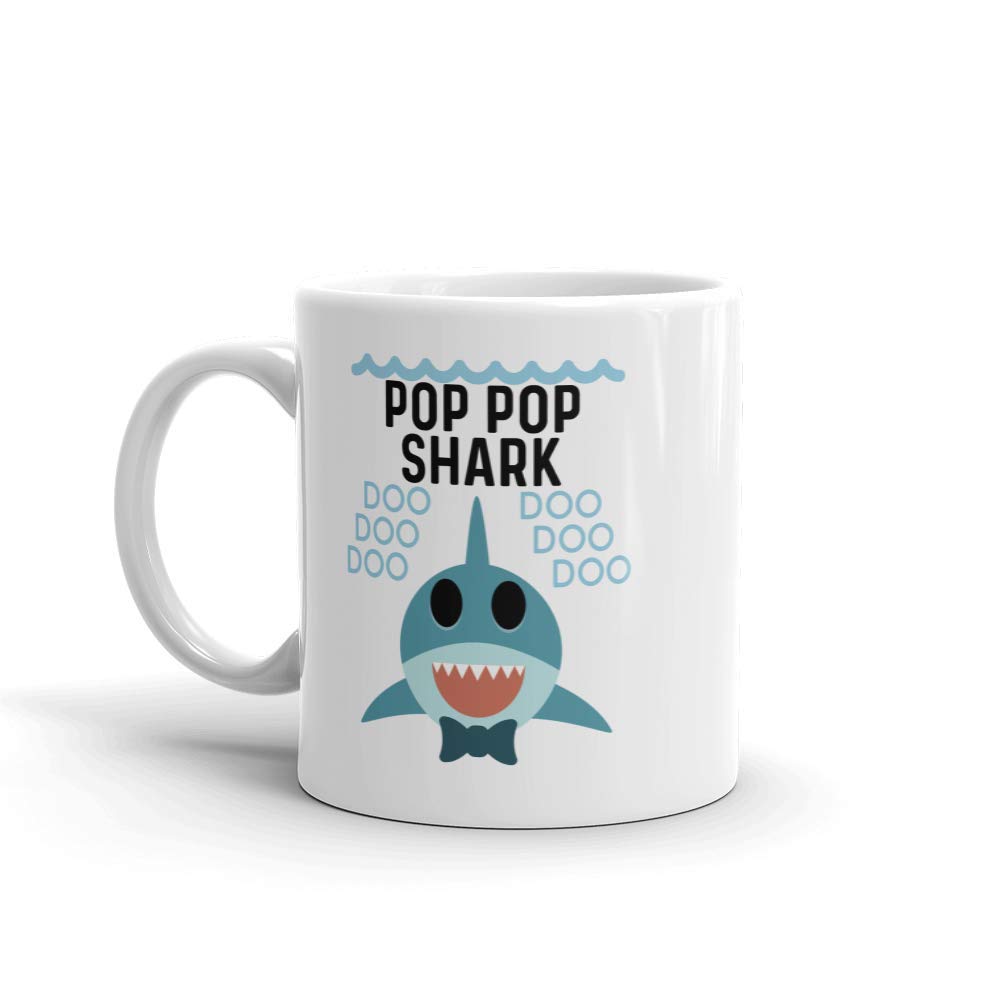 "Shark Pop Pop" Unique Ceramic Coffee Mug/Cup (11 oz.) — Birthday Father's Day Christmas Gift For Dad Father Grandpa