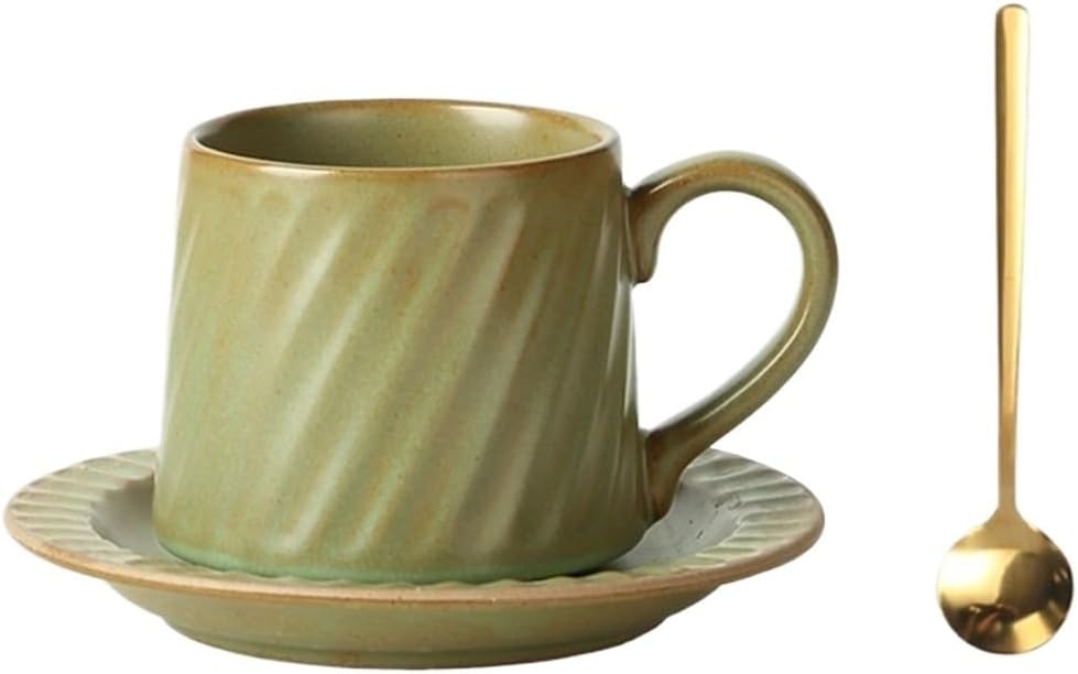 コーヒーマグ セラミック大容量マグカップ ストライプ柄 レトロ ラテ シンプル ヨーロピアン ハンドドリップ コーヒーカップ ソーサ