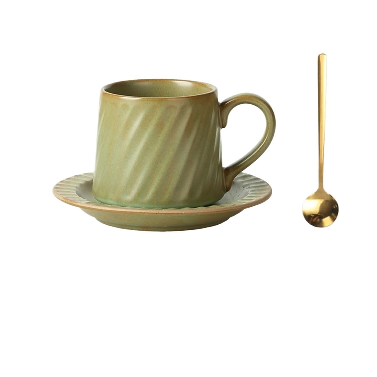 HLHLOP777 Coffee Mugs Ceramic Large Capacity Mug Striped Retro Latte Simple European Hand-poured Coffee Cup with Saucer and Spoon Set Coffee Cup