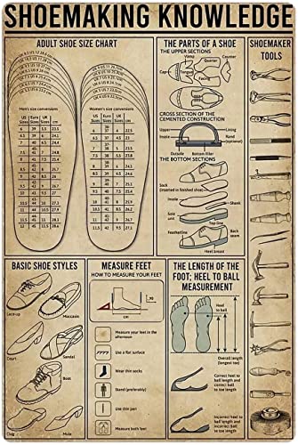 Conoscenza del calzolaio Targhe in metallo in metallo Retro Infografica sul calzolaio Guida per calzolaio Poster Studio Agriturismo Negozio Decorazione della parete di casa Targhe 12x16 pollici