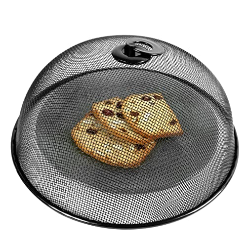 Housse de nourriture en maille de métal noir, couvercle à cloche, couvre-fruits, bonbons et aliments, design moderne avec poignée, pour maison, cuisine et restaurant (24 cm) Cover