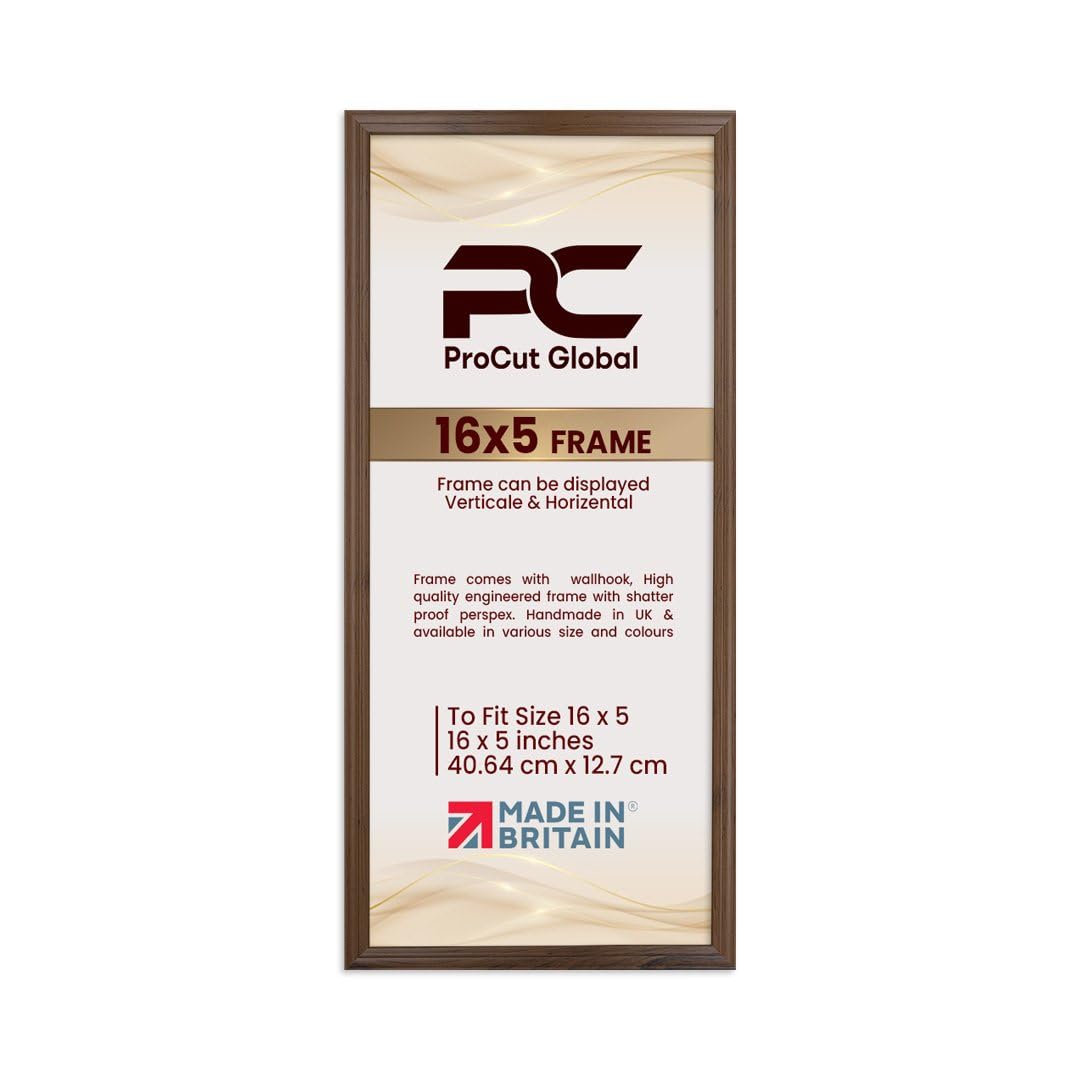 Procut Global 16X5 Walnut Picture Frames - Classic Wooden Photo Frame with Shatterproof Perspex for Wall or Tabletop - Perfect for Posters, Certificates & Prints - Sizes & Colors Available