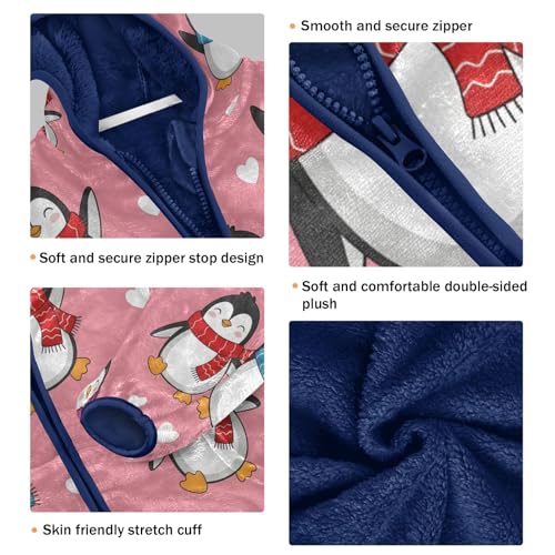 Penguin Pattern with Scarves Toddler Fleece Jacket Girl Boys Hooded Fleece Jacket Coat Warm Outwear Zip-up 3-10T3