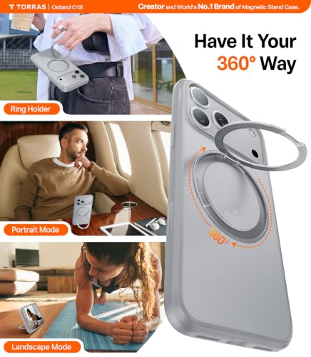 Image of TORRAS for iPhone 17 Pro Max Case Silver, 360 Magnetic Stand, O1S Series