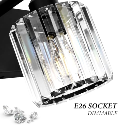 Image of Black Crystal Bathroom Vanity Light, 3-Light Modern Bathroom Lighting Fixtures Over Mirror, Matte Black Wall Sconce Light Fixtures with Round Shade