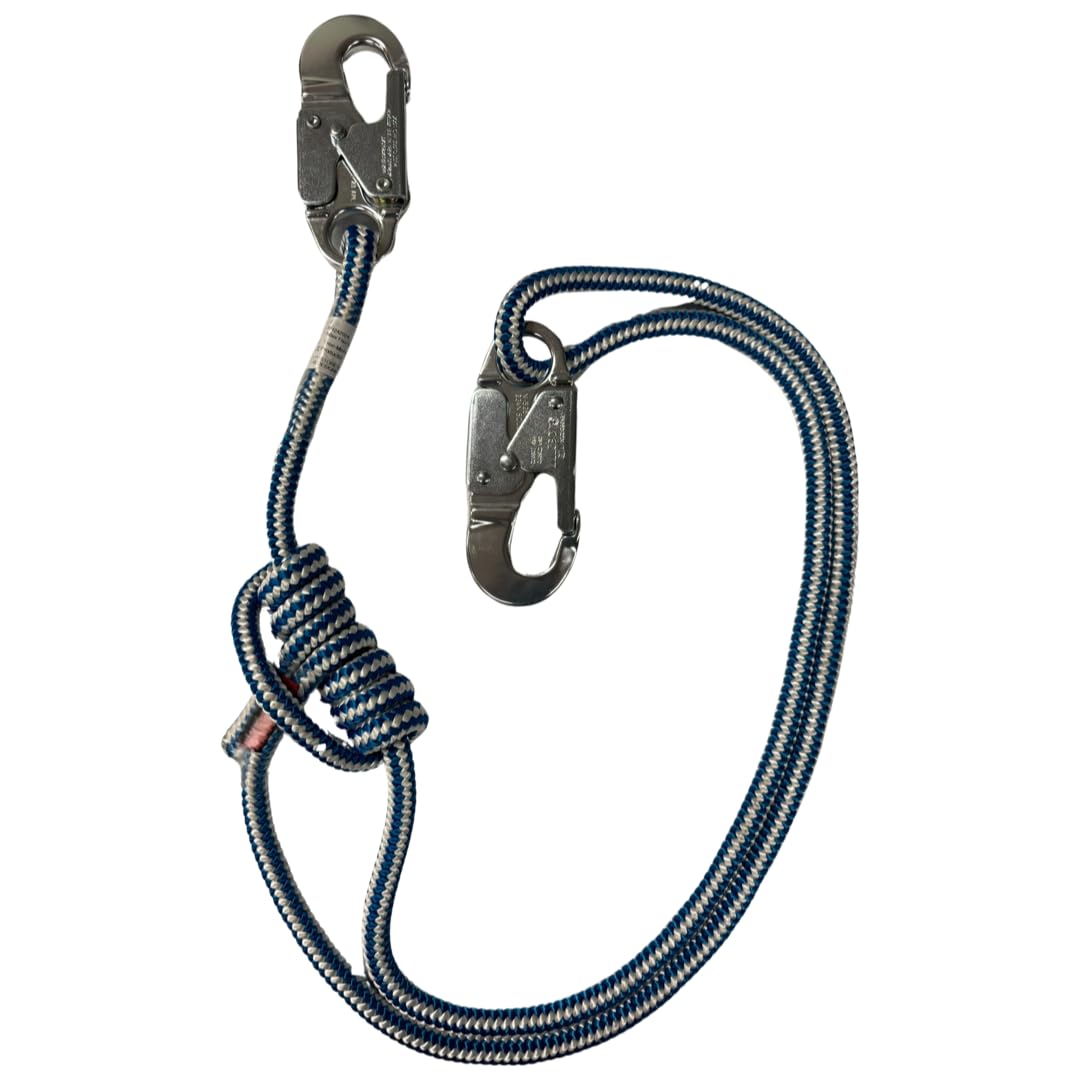 Arborflex 16-Strand 1/2" Adjustable Buckstrap Arborist and Tree Climber Utility Lanyard (Blue/White, 4-7')