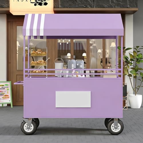 HARELA Carrito de Comida Callejero, Carro de Venta Ambulante para Perritos Calientes/Salchichas/Pan, Móvil de Venta Ambulante de Comida con toldo, Ruedas en la Parte Inferior(Purple,100cm/39.4in)