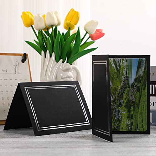 Image of Fainne 150 Pcs Photo Folders for 4x6 or 5x7 Pictures Photo Frame Note Cards Paper Greetings Cardboard Inserts Cards Picture Insert Notecard for Portraits(Black, Gold Lining)