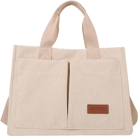 Womens Corduroy Tote Bag,Purse Stylish Handbag with Pockets,Cute Handbag Charm Satchel